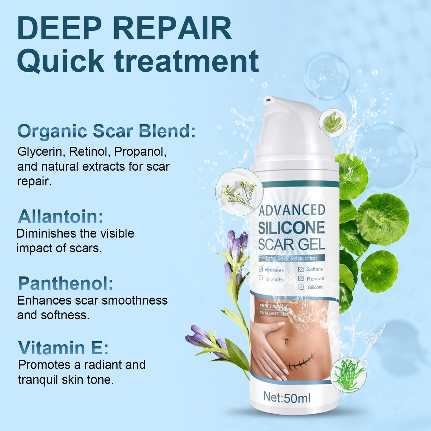 Advanced Scar Gel, Silicone Scar Gel, Treats Old and New Scars, Reduces the Appearance of Scars from, Body, Face, Stretch Marks, Surgical Scar, Keloids, Acne